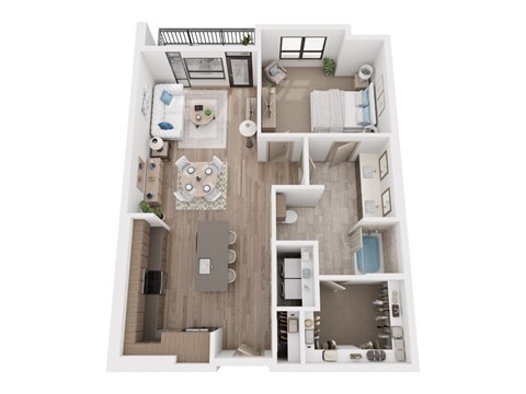 Floor plan for 1 bed, 1 bath, 973 sqft